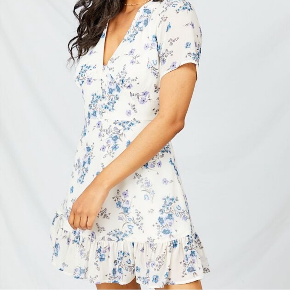 Altar'd State Floral Mini Dress - Blue and White